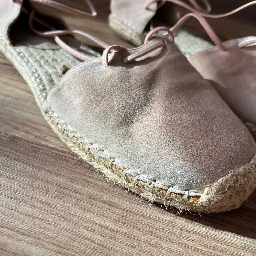 Eileen Fisher Leather Lace-Up Espadrille Sandal Toffee Cream Size 10
